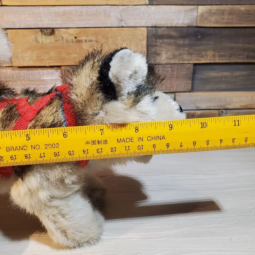Kipmik Alaskan Husky Sled Dog 12” Realistic Fur Standing Plush Harness Blue Eyes